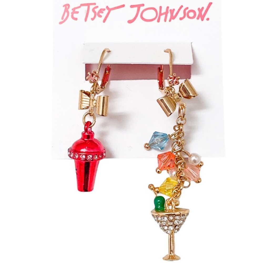 New BETSEY JOHNSON Martini Mismatch Drop Earrings - Picture 5 of 10